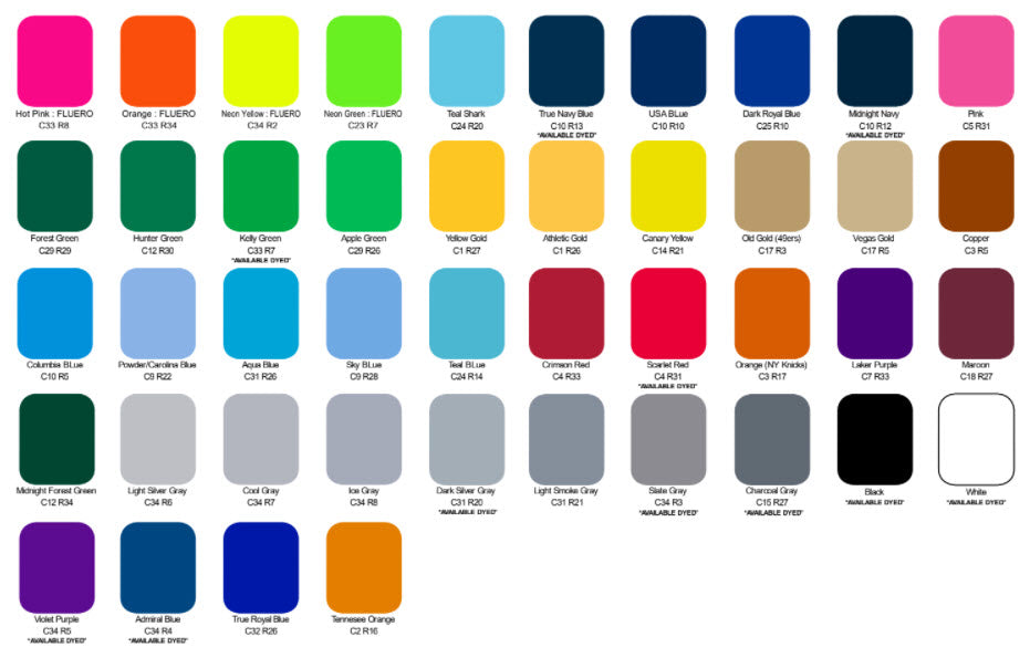 Fabric Color Swatches Tier One Apparel